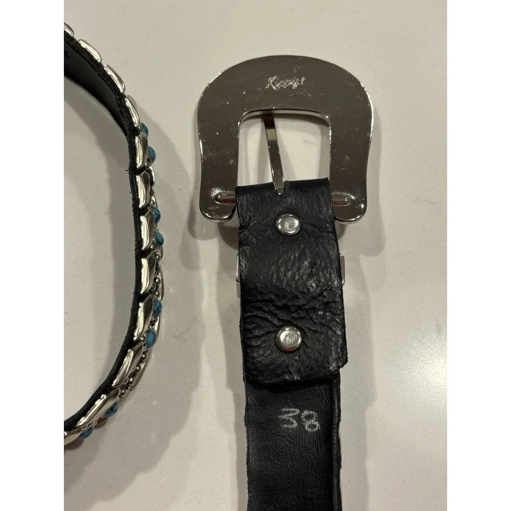 Kippys Black Leather Belt - Turquoise and Silver